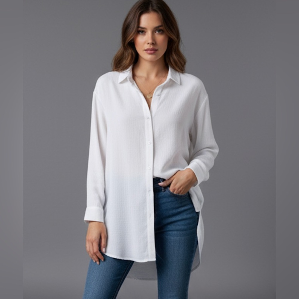 Drop Shoulder Longline Shirt White